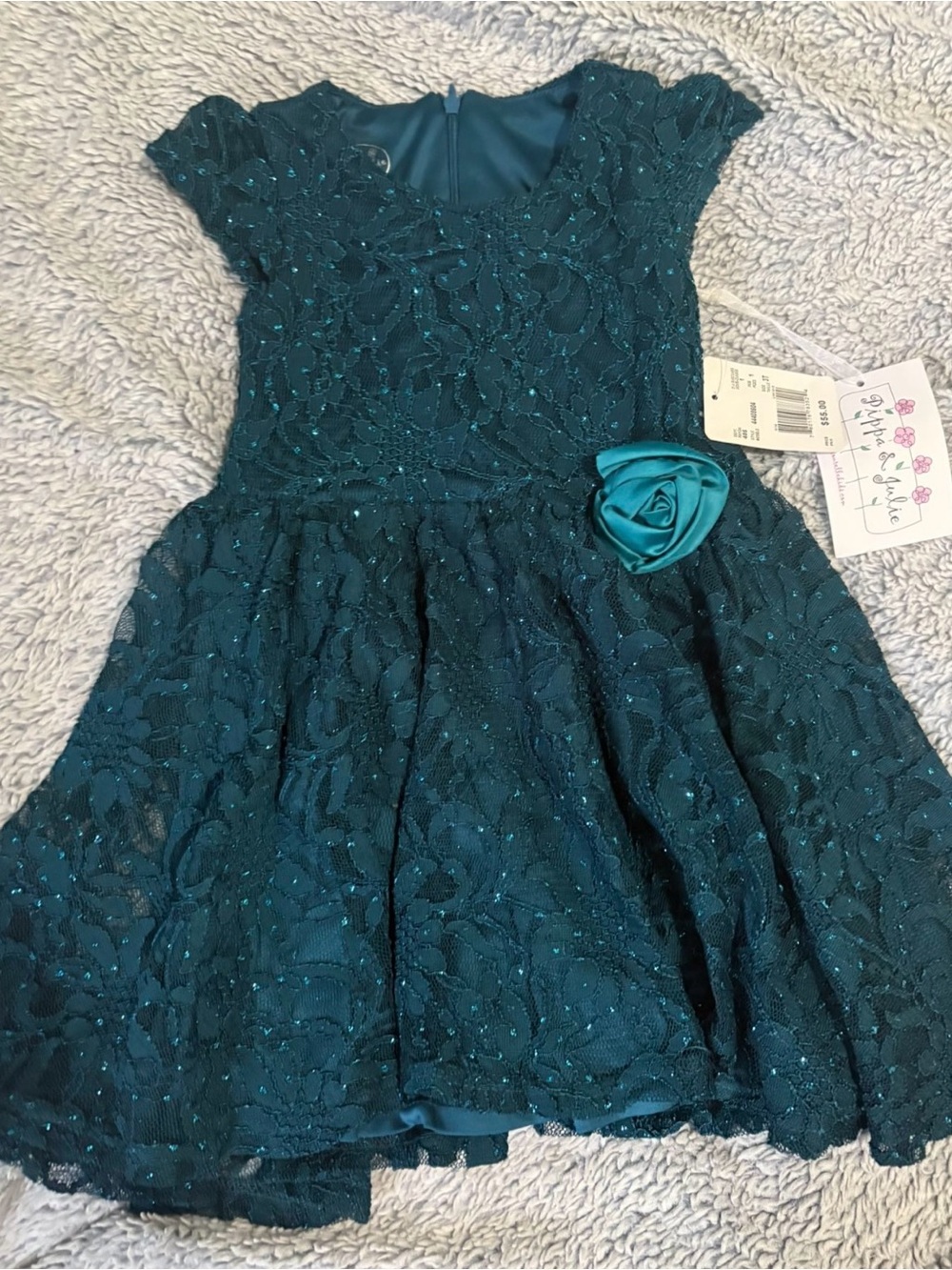 Pippa & Julie Teal Lace Flower Appliqué Party Dress